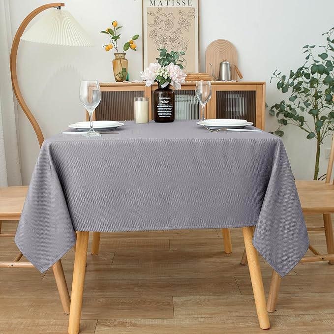 Biscaynebay Textured Fabric Square Tablecloths 70x70 Inches, Silver Grey Water Resistant Spill Proof Card Table Cloth Folding Table Cover for Dining, Kitchen, Wedding and Parties, Machine Washable