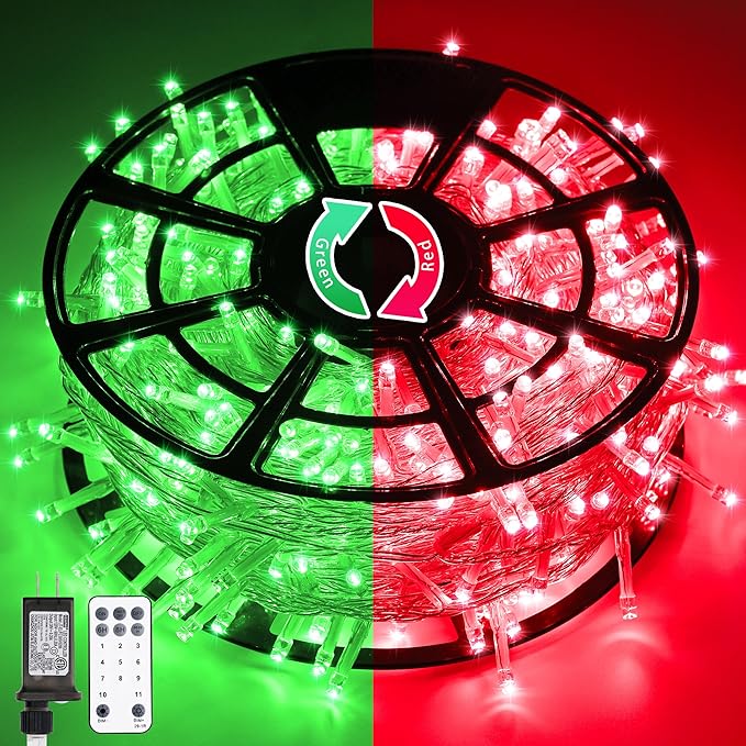 JMEXSUSS 168ft 600 LED Red to Green Halloween Lights Outdoor, Red Green Color Changing Christmas Lights, Christmas Twinkle String Lights Plug in for Tree Porch Yard Christmas Halloween Decorations