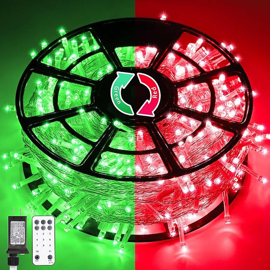 JMEXSUSS 168ft 600 LED Red to Green Halloween Lights Outdoor, Red Green Color Changing Christmas Lights, Christmas Twinkle String Lights Plug in for Tree Porch Yard Christmas Halloween Decorations