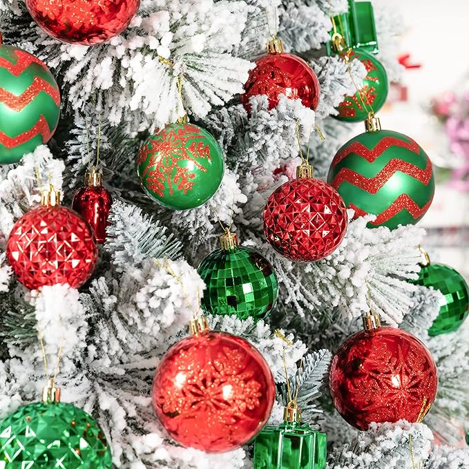 116Pcs Green and Red Christmas Ball Ornaments, Shatterproof Christmas Hanging Decoration Set with Gift Box, Assorted Decorative Baubles Set for Xmas Tree/Home/Wedding/Party/Holiday (Red & Green)