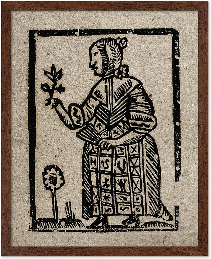 Poster Master Vintage Woodcut Poster - Retro Medieval Print - Gift for Gothic, Horror Fan - Witch Holding a Plant, Magic, Spell, Herbalist - Wall Decor for Bedroom, Dorm, 16x20 Brown Framed