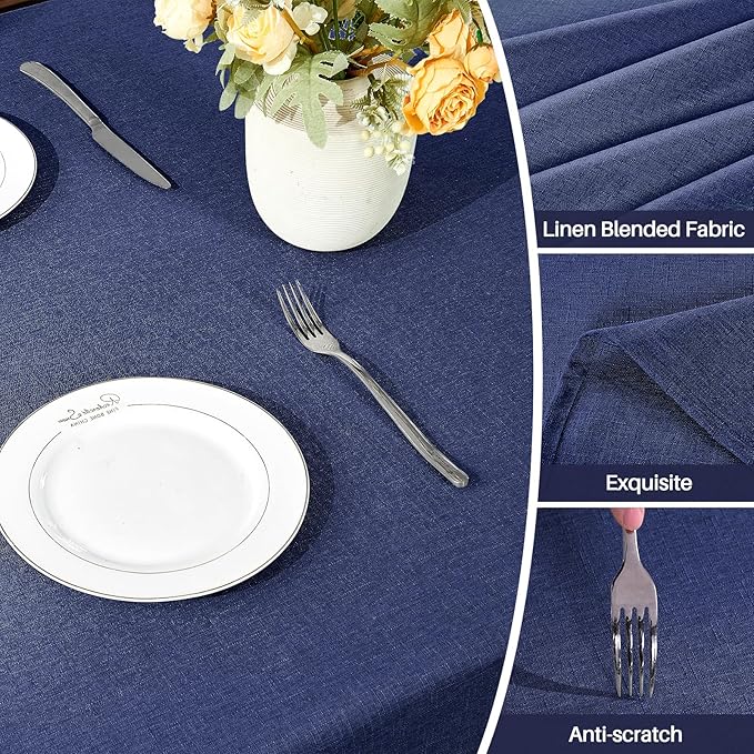 IVAPUPU Textured Linen Table Cloth for Rectangle Table - Navy Blue Tablecloths Rectangular Waterproof Wrinkle Free Wipeable Dining Table Cover for Spring Wedding Birthday Kitchen Decor, 60 x 120 Inch