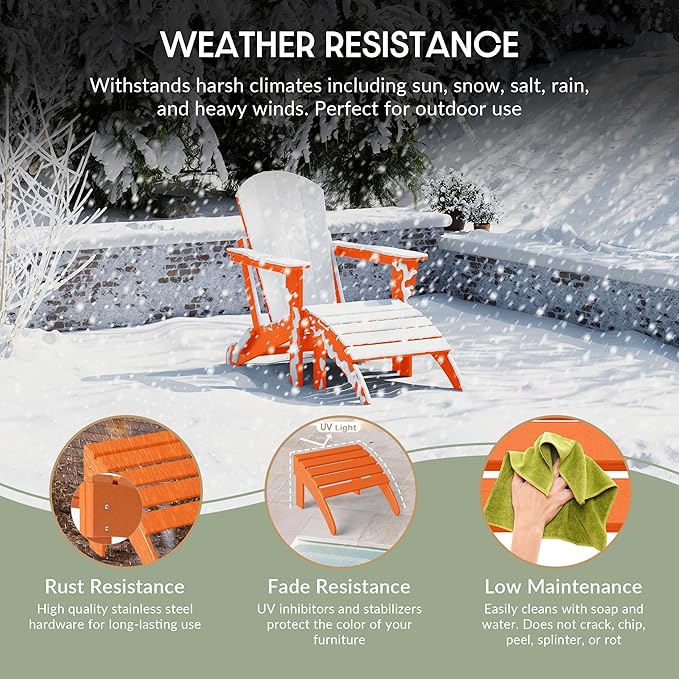 WestinTrends Outdoor Ottoman, Patio Adirondack Ottoman Foot Rest, All Weather Poly Lumber Folding Foot Stool for Adirondack Chair, Widely Used for Outside Porch Pool Lawn Backyard, Orange