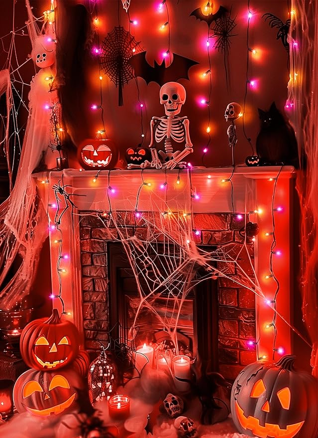 2 Pack Halloween Mini Lights, 13 Feet 50 Count Totally 100 Count Incandescent Mini String Lights, Connectable Halloween Light for Haunted House Party Holiday Window Indoor Decoration, Orange & Purple