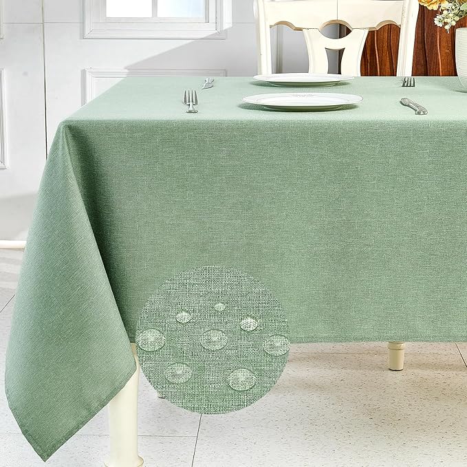 IVAPUPU Textured Linen Table Cloth for Rectangle Table - Sage Green Tablecloths Rectangular Waterproof Wrinkle Free Wipeable Dining Cover for Spring Wedding Birthday Kitchen Decor, 60 x 84 Inch