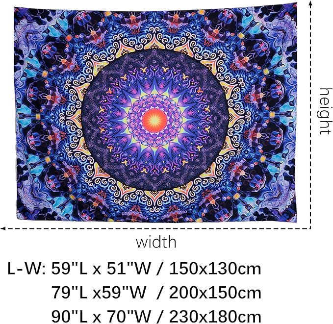 OSVINO Blacklight Trippy Mandala Tapestry 79"x59" UV Reactive Fantasy Tapestry Aesthetic Wall Decor for Living Room Bedroom Boho Wall Hanging