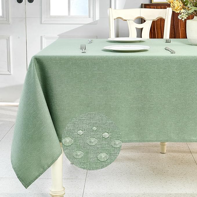 IVAPUPU Textured Linen Table Cloth for Rectangle Table - Sage Green Tablecloths Rectangular Waterproof Wrinkle Free Wipeable Dining Cover for Spring Wedding Birthday Kitchen Decor, 60 x 120 Inch