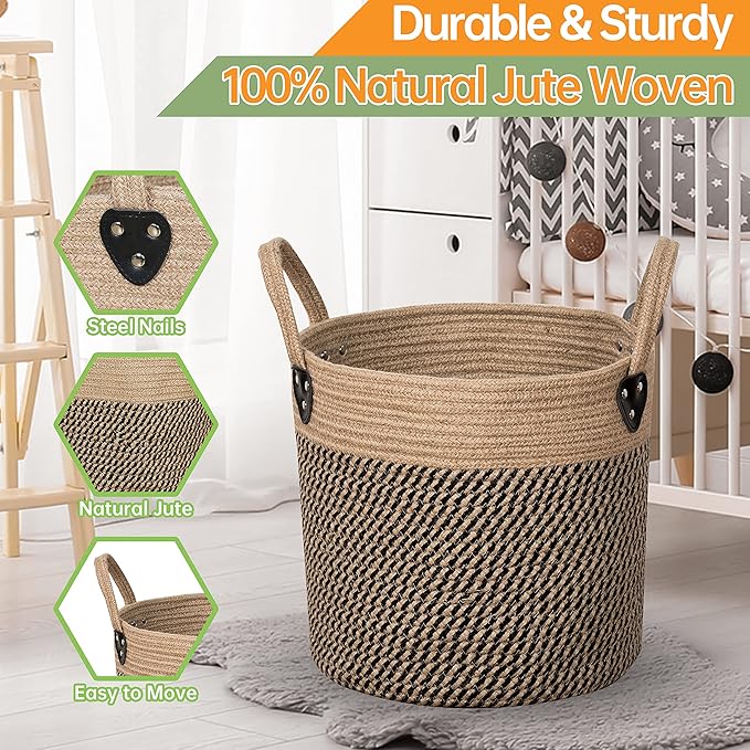 Jute Rope Basket - 10"x10" Woven Plant Pot Holder with Handles, Boho Indoor/Outdoor Planter Cover, Multifunctional Storage