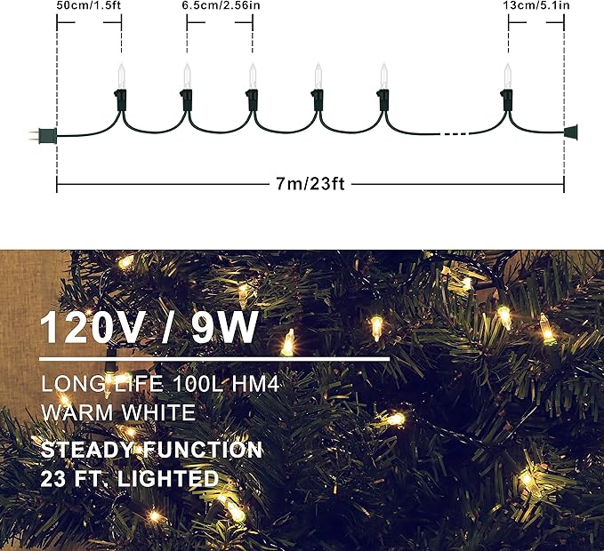 Hopolon Christmas Lights, 2 Pack 23ft 100 Mini String Lights, 120V UL Certified Extendable Tree Lights for Patio, Garden, Home, Party, Holiday, Wedding, Indoor&Outdoor Decor(2pcs Warm White)