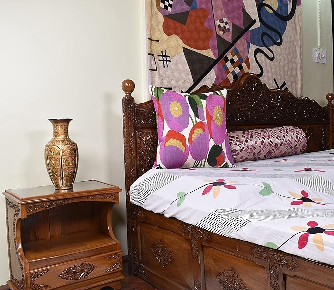 Lily Pink Flower Pillow Cover | Suzani Accent Pillow | Outdoor Floral Pillows | Hand Embroidered Wool Cushion - 18x18