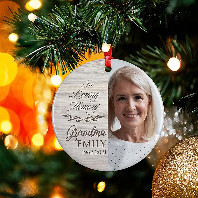 Always in Our Hearts, Memorial Christmas Ornament Personalized with Photo, Name & Date - Upload Photo & Picture - 7 Designs, Memorial Ornaments Loss of Loved Ones – D1