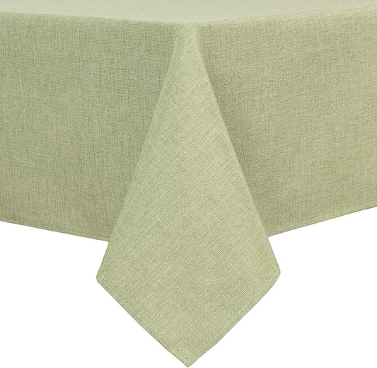 Hiasan Faux Linen Rectangle Tablecloth - Wrinkle and Stain Resistant Washable Table Cloth for Kitchen Dining Room Holiday Table Cover for Dinner, Green, 60 x 84 Inch