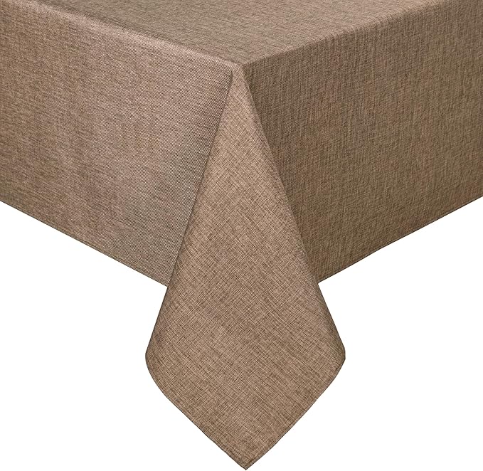 Hiasan Faux Linen Rectangle Tablecloth - Wrinkle and Stain Resistant Washable Table Cloth for Kitchen Dining Room Holiday Table Cover for Party Dinner, Khaki, 54 x 120 Inch