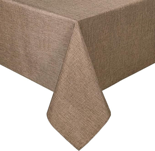 Hiasan Faux Linen Rectangle Tablecloth - Wrinkle and Stain Resistant Washable Table Cloth for Kitchen Dining Room Holiday Table Cover for Party Dinner, Khaki, 54 x 120 Inch