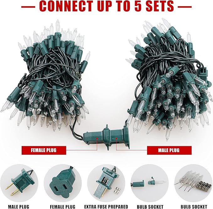 Hopolon Christmas Lights, 2 Pack 23ft 100 Mini String Lights, 120V UL Certified Extendable Tree Lights for Patio, Garden, Home, Party, Holiday, Wedding, Indoor&Outdoor Decor(2pcs Warm White)