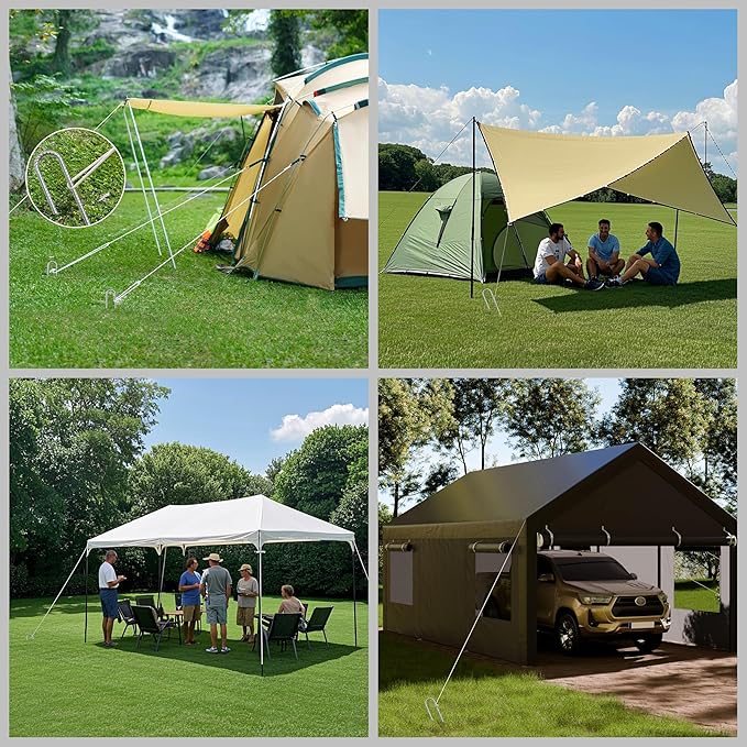 VVOKGO Rebar-Stakes-12-Inch J Hook Galvanized Tent Stakes Heavy Duty, 4-Pack Ground Chain Link Fence Anchors with Chisel Point End for Gazebo Bounce House, Camping Tents, Outdoor Inflatable Decoration