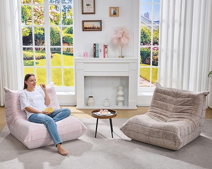 Bean Bag Chairs for Adults Giant Bean Bag Chair Memory Foam BeanBag Chair Big Bean Bag Sofa with Filler Faux Fur Fireside Beanbags Lazy Sofa for Living Room Bedroom Dorm Office (Pink Plush)