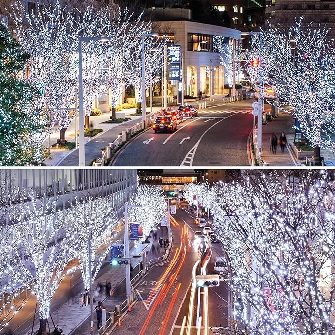 Solar String Lights Outdoor Waterproof 4PK 400LED 132FT Twinkle Lights Auto On/Off Solar Powered LED Fairy Light Green Wire with 8 Modes for Christmas Tree Party Wedding Garden Decoration (Cool White)