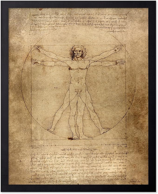 Poster Master Classic Leonardo Da Vinci Poster - Vintage Renaissance Print - Gift for Artist, Friend - Vitruvian Man, Proportion, Symmetry, Human Body - Wall Decor for Office, 11x14 Black Framed