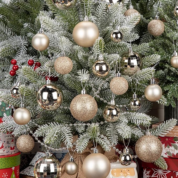 50pcs Champagne Christmas Ball Ornaments Set Shatterproof Christmas Ball for Xmas Tree Xmas Ornaments Balls with Hanging Loop for Xmas Wedding Holiday Party Wreath Home Decor