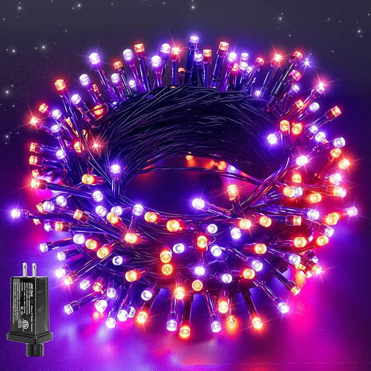 Ollny Halloween Lights Outdoor, 100 LED 33FT Orange and Purple Halloween Decorations with 8 Modes Timer, Plug in String Lights for Indoor Bedroom Home Party Outside
