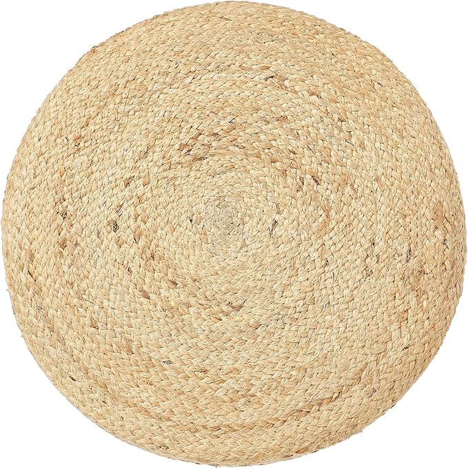 REDEARTH · Cylindrical Pouf Foot Stool Ottoman - Jute Braided Pouffe Poof Accent Sitting Footrest for Living Room, Bedroom, Nursery, Patio, Lounge & Other Rooms (Natural Teal, 18"x18"x14")