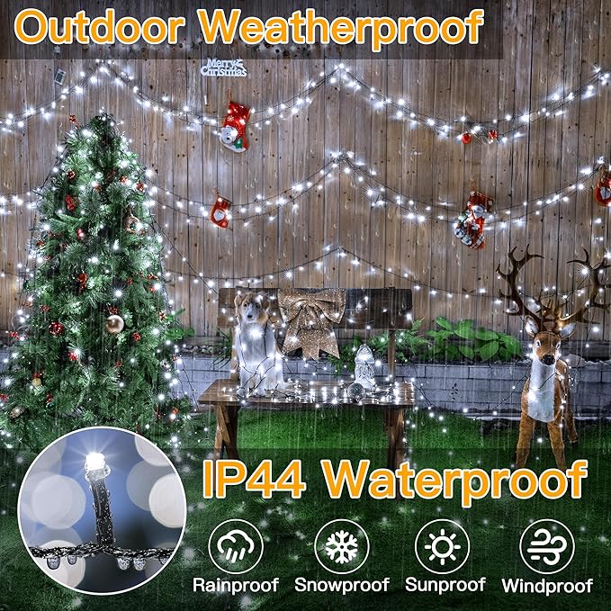 Ollny 500LED 164FT Long Christmas Tree Lights with 8 Modes Remote Timer IP44 Waterproof, Outdoor Christmas Lights for Tree House Yard Outside Xmas Decorations White