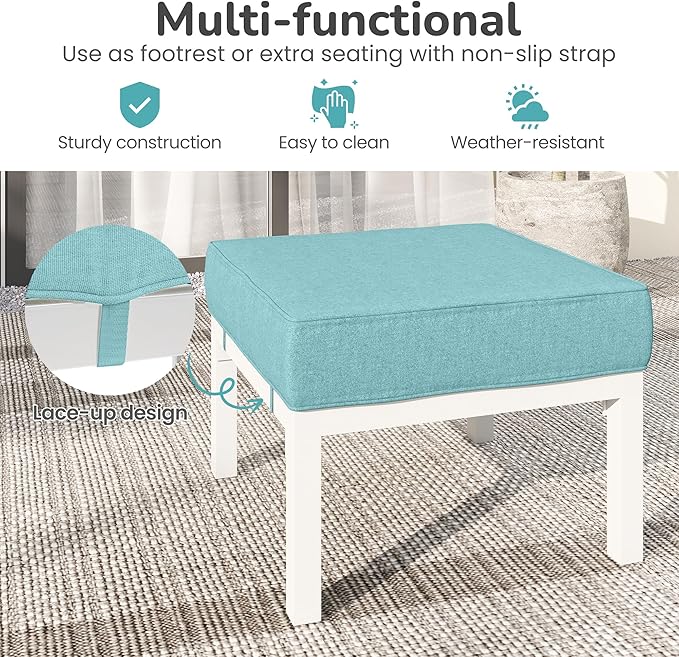 Solaste Outdoor Footstools Patio Ottoman Set of 2, Aluminum All-Weather Outdoor Footrest Seat with Removable Cushions, Patio Furniture Ottomans for Garden, Backyard, Poolside-White