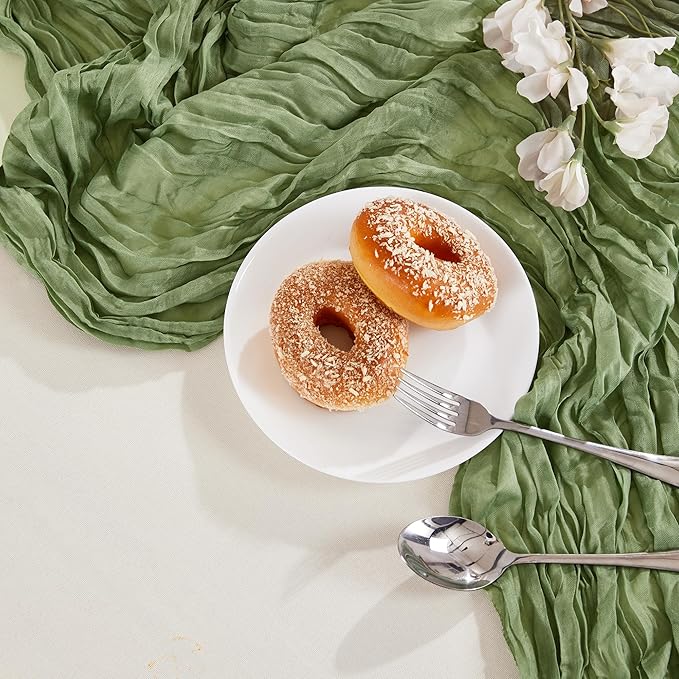 12 Pack Sage Green Cheesecloth Table Runner 10FT Long Boho Gauze Table Runner Rustic Sheer Runner for Wedding Bridal Baby Shower Birthday Party Table Decor Thanksgiving Christmas Decorations