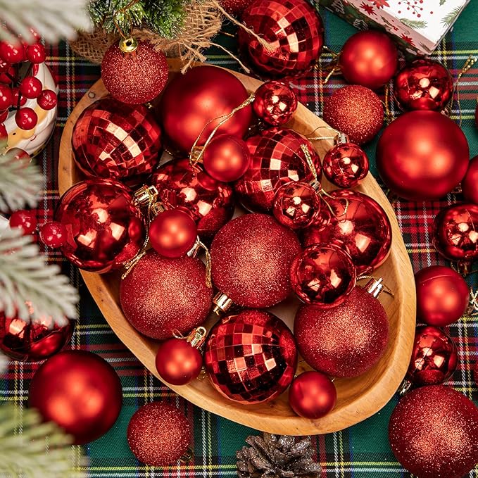 50pcs Christmas Ball Ornaments Red Shatterproof Christmas Tree Ball Decorations Xmas Tree Large Christmas Ornaments Balls with Hanging Loop for Christmas Wedding Holiday Party Wreath Home Decor