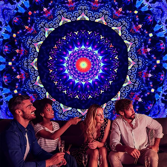 OSVINO Blacklight Trippy Mandala Tapestry 90"x70" UV Reactive Fantasy Tapestry Aesthetic Wall Decor for Living Room Bedroom Boho Wall Hanging