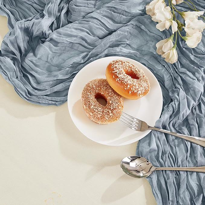 12 Pack Dusty Blue Cheesecloth Table Runner 10FT Long Boho Gauze Table Runner Rustic Sheer Runner for Wedding Bridal Baby Shower Birthday Party Table Decor Thanksgiving Christmas Decorations