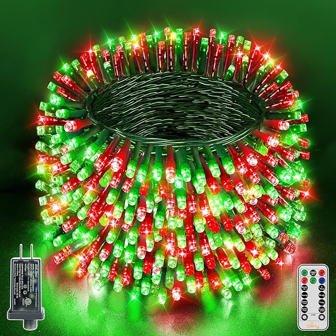 Ollny Christmas Lights, 1000LED 328FT Long Christmas Tree Lights with 8 Modes Remote Timer IP44 Waterproof, Outdoor String Lights for Tree House Yard Outside Xmas Decorations (Red+Green)