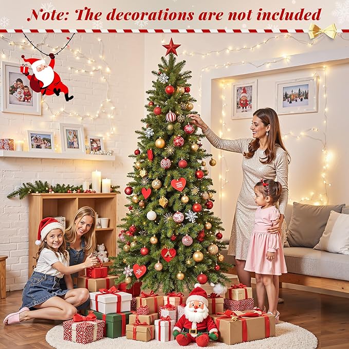 7.5ft Slim Pencil Christmas Tree Pre-lit, Remote Control, Rotating & Foldable Stand, RGB & Warm White Light for Home Decor