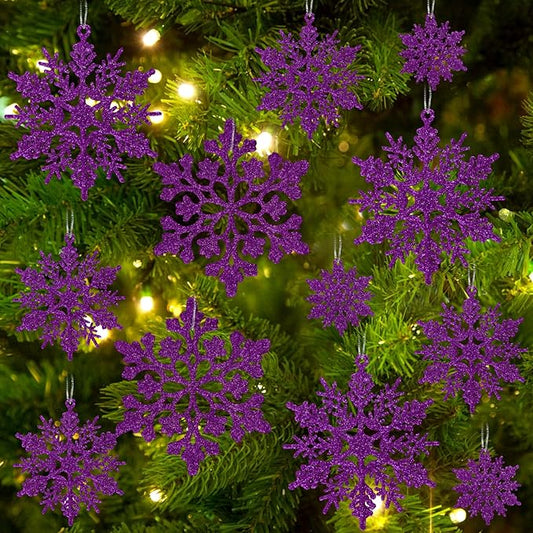 36pcs Christmas Deep Purple Snowflake Ornaments，Plastic Dark Purple Snow Flakes Hanging Ornaments for Christmas Tree Decor Winter Wonderland Frozen Birthday Party Holiday Home Decor Craft Snowflakes