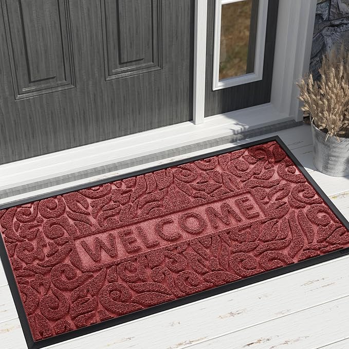 Yimobra Door Mat Indoor Outdoor Entrance, Non Slip Welcome Front Doormats, Heavy Duty Rubber Backing, Stain and Fade Resistant, Low Profile, Easy Clean Patio Garage Floor Mats, 47 x 32, Wine Red