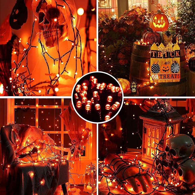 AmyHomie 300LED Orange Halloween String Lights with UL Certified, Waterproof Fall Lights Outdoor Indoor Fall Decor Fairy String Lights for Party, Thanksgiving Day, Holiday Decoration(Orange)