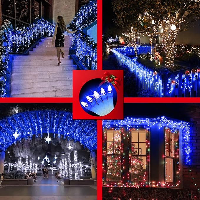 792 LED Christmas Outdoor Lights with 176 Drops, 82ft Hanging Curtain Lights 8 Modes, Christmas Fairy Lighs with Timer & Memory for House Roof Holiday Wedding Christmas Decor (Blue)