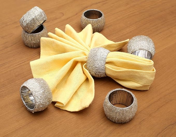 12 Pieces Plastic Bead Napkin Rings - Beaded Napkin Holders for Christmas, Thanksgiving, Holiday Party, Dinner PartyWeddings, Parties, Family Gatherings, and Table Décor(Silver)- ALPHA Living HOME