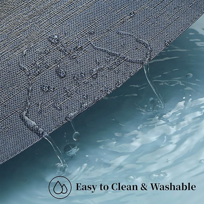 Leetaltree Denim Blue Placemats Set of 4 - Heat Resistant Non-Slip Place mats for Dining Table, Washable Durable PVC Vinyl Woven Table Mats（Denim Blue, 4）