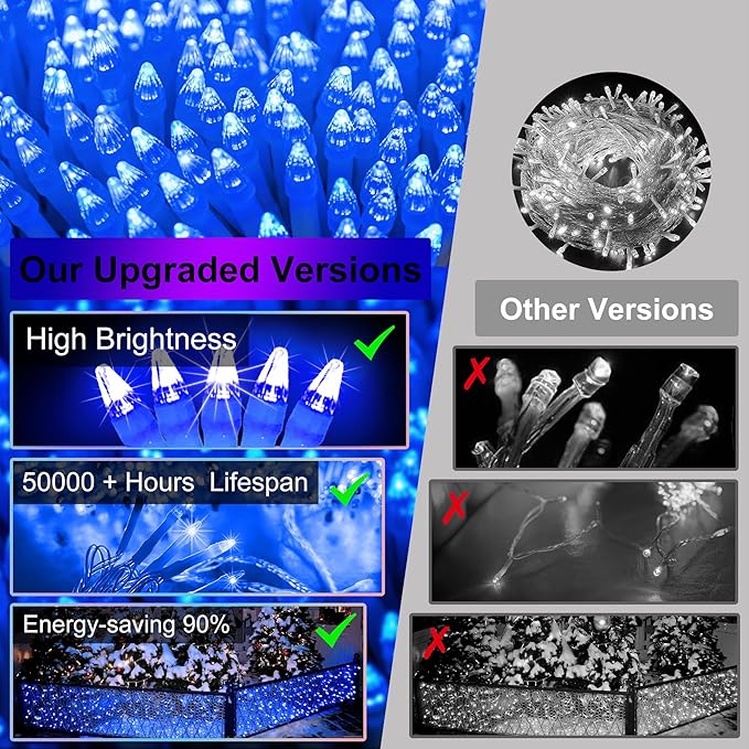 612 LED 60FT Christmas Lights with 136 Drops, 12 Modes Dimmable Blue Outdoor Hanging Lights with Timer Memory, Waterproof Curtain Lights for Home Bedroom Yard Indoor Tree Window Roof Fence Wedding