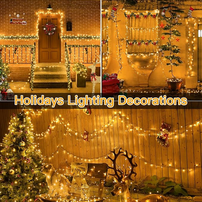 Ollny Christmas Lights, 1000LED 328FT Long Christmas Tree Lights with 8 Modes Remote Timer IP44 Waterproof, Outdoor Christmas Lights for Tree House Yard Outside Xmas Decorations Warm White