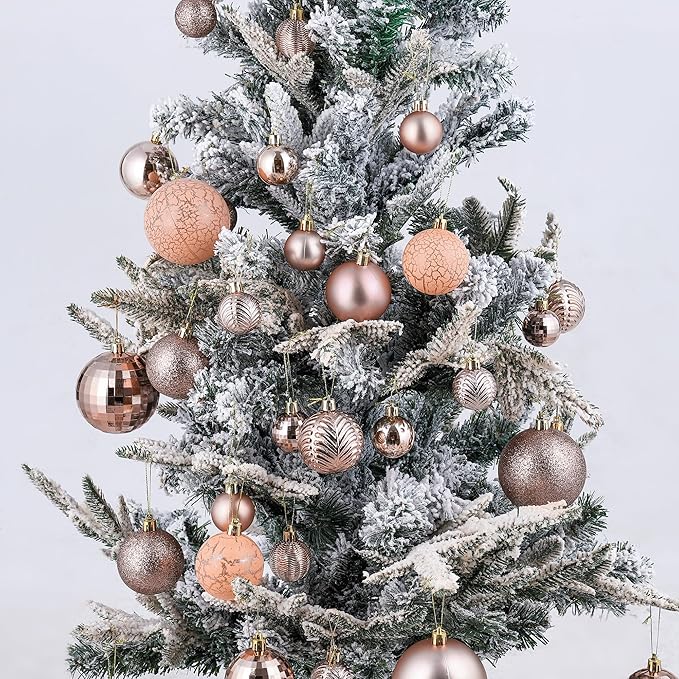 LANGXUN 36pcs Rose Gold Christmas Tree Decorations Balls, Bolas De Navidad, 2025 Christmas Decor, Indoor Outdoor Shatterproof Christmas Ornaments, Xmars Party Wedding Suppiles