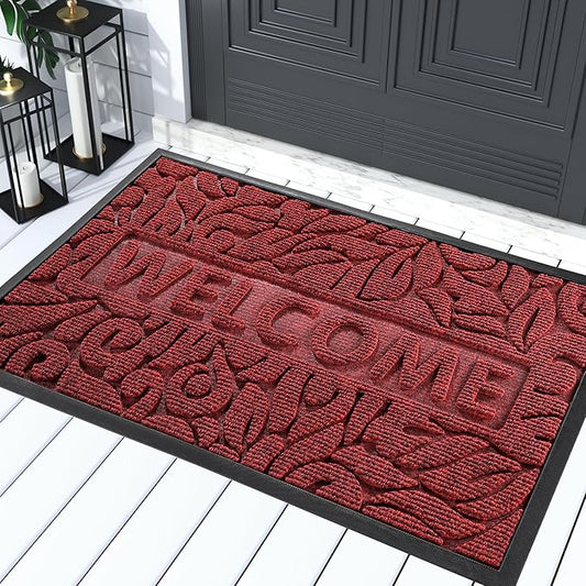 Yimobra Welcome Mat Outdoor, 36x24 Waterproof Large Door Mat Outside Entrance, All-Weather Non Slip Front Door Mat, Low-Profile Entryway Mat Indoor, Porch and Patio, Wine Red