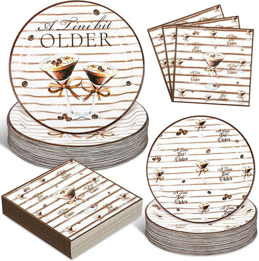 150Pcs Tini Bit Older Martini Decor Martini Plates Napkins A Tini Bit Older Plates Disposable Martini Party Dinner Dessert Plates for Espresso Birthday Bar Bachelorette Party,Serves 50