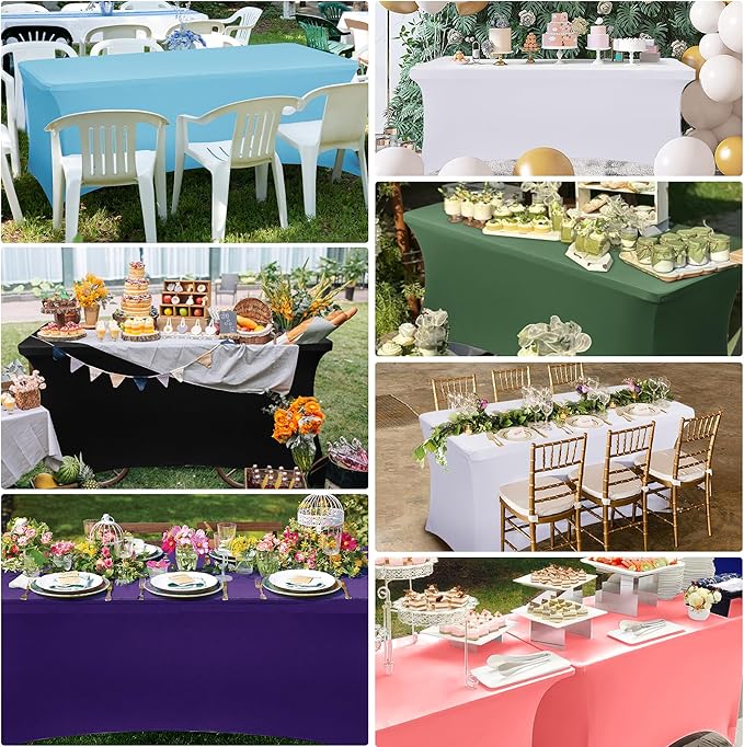 Obstal 4Ft Stretch Spandex Table Cover for Standard Folding Tables - 2 Pack Universal Rectangular Fitted Tablecloth for Party, Banquet, Events, Trade Show (Dark Pink, 48L x 24W x 30H Inches)