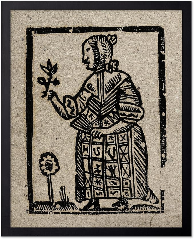 Poster Master Vintage Woodcut Poster - Retro Medieval Print - Gift for Gothic, Horror Fan - Witch Holding a Plant, Magic, Spell, Herbalist - Wall Decor for Bedroom, Dorm, 16x20 Black Framed