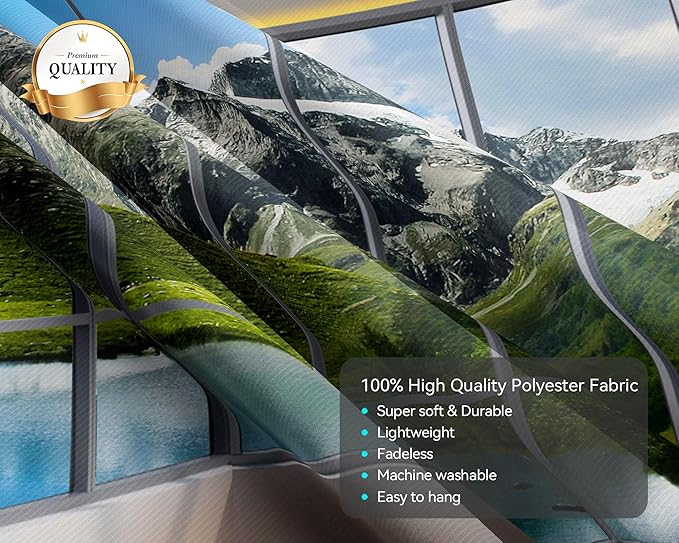 dueeia Window Tapestry Wall Hanging Mountain Forest Lake Nature Landscape Wall Tapestries for Bedroom Office Living Room Wall Decor (90.6"x70.9")