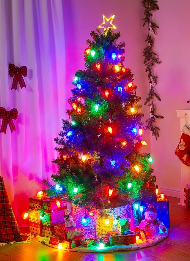 Brightown Outdoor Christmas Lights, 100 Ft LED Commercial String Lights With Multicolor Strawberry C9 Bulbs, Waterproof Connectable UL Certified for Indoor Yard Xmas Tree House Decor