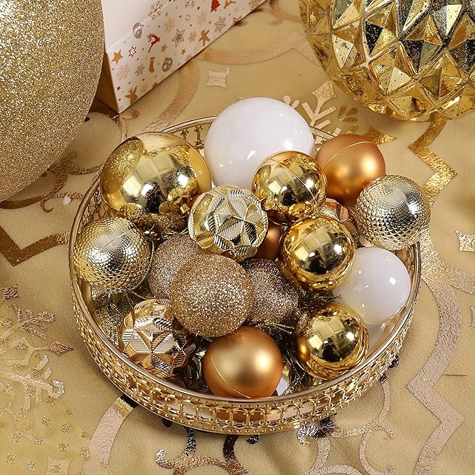 87ct Christmas Ball Ornaments Set Shatterproof Seasonal Hanging Decorations with Reusable Hand-held Gift Package for Xmas Tree Holiday Party and Home Decor, Gold